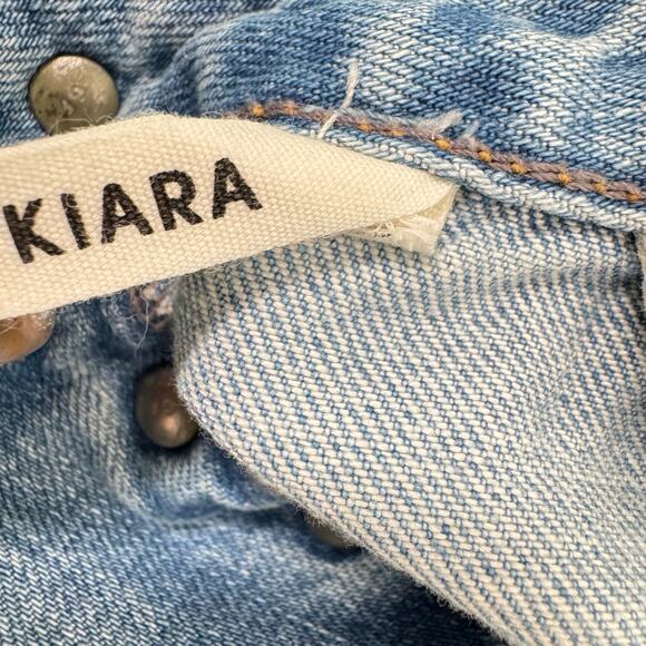 Grlfrnd Kiara Tomboy Jeans Light Wash Blue Tripped Up Distressed Ripped Size 30 - Picture 11 of 13